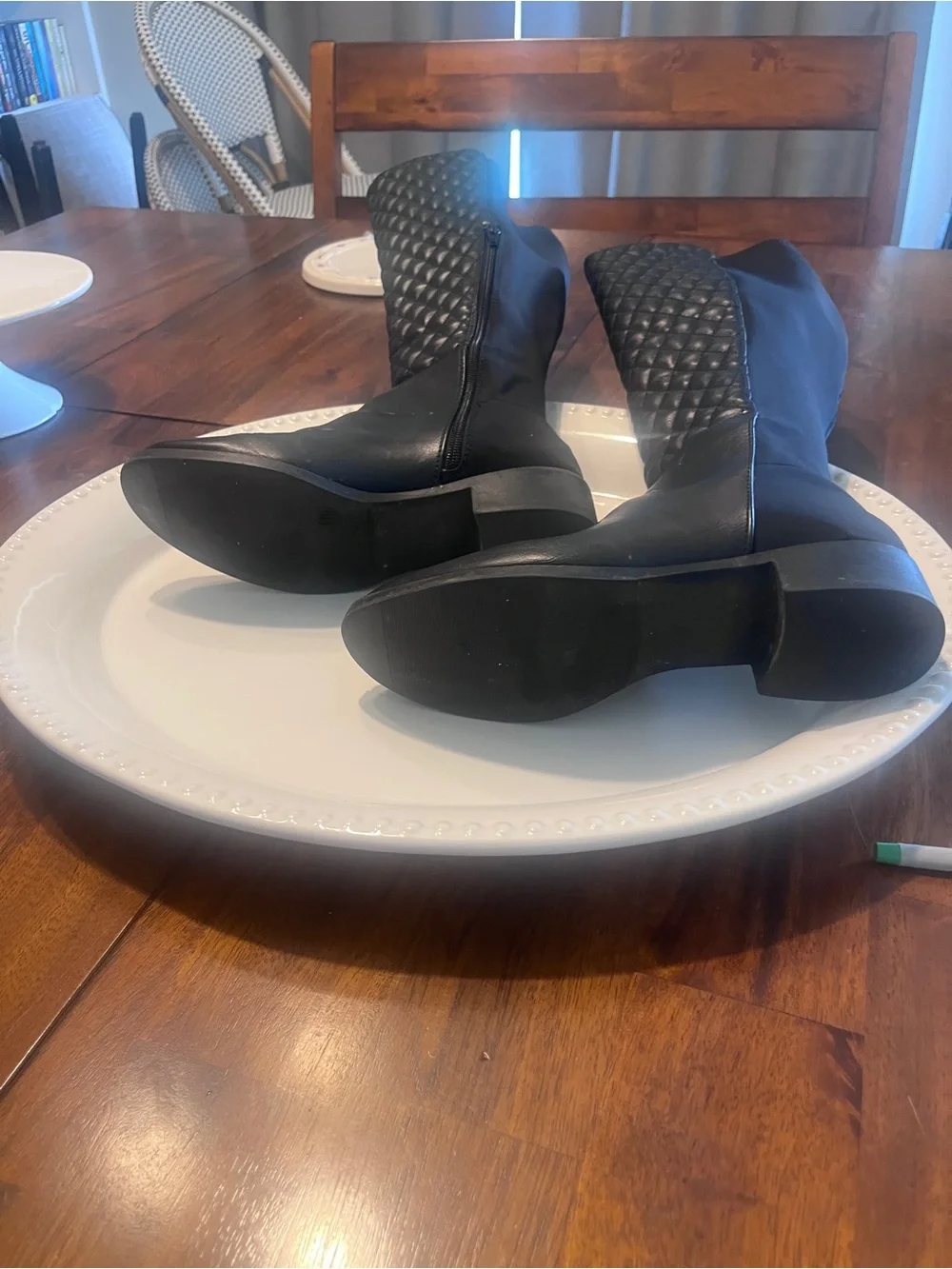 Women's Black Quilted Tall Boots